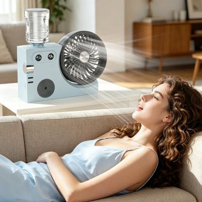 Portable Mist Table Fan Ultra-Quiet Operation Desk Fan with Cooling Mist Spray USB Rechargeable Desk Fan for Office Home Travel Bedroom Use
