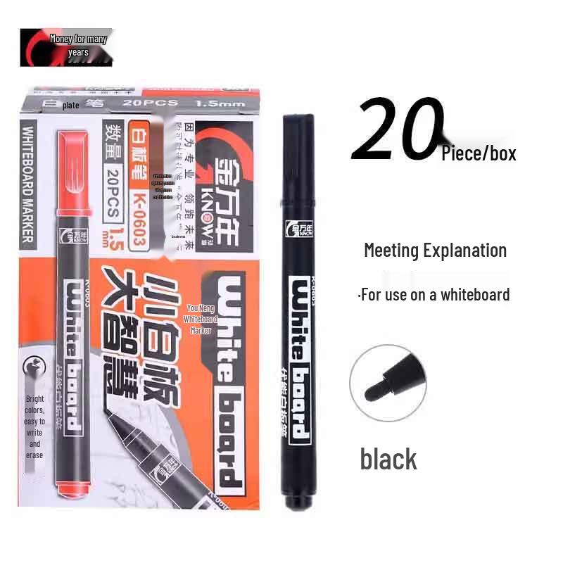 Jin Wannian Fine Tip Whiteboard Marker Set (1.0-1.5mm) - Erasable Black, Blue, Red Pens