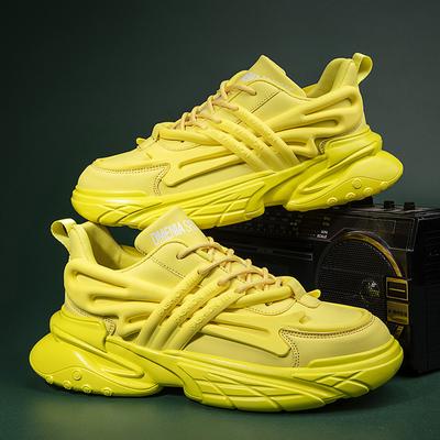Moda Nuevas Tendencia Amarillas Zapatillas Casuales Hombres Diseño Zapatillas de Plataforma Hombres Zapatos Hip Hop Calle Hombres Zapatos Deportivos para Correr tenis masculino