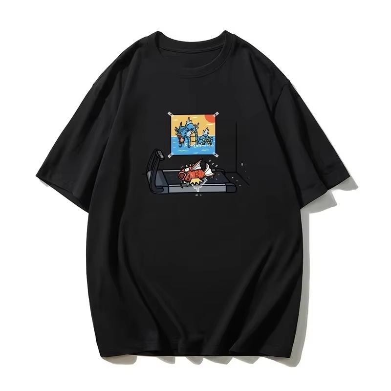 

Pokémon Handheld Game Cartoon Magikarp Printed Tshirt Summer Mens and Womens American Trend Loose Casual Shortsleeved Top S