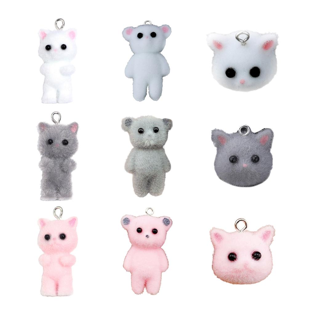 Cat/Bear Doll Keychain Flocking Toy Pendant Keyring Stuffed Animals Couple Key Rings Ornament for Bag Phones Keys