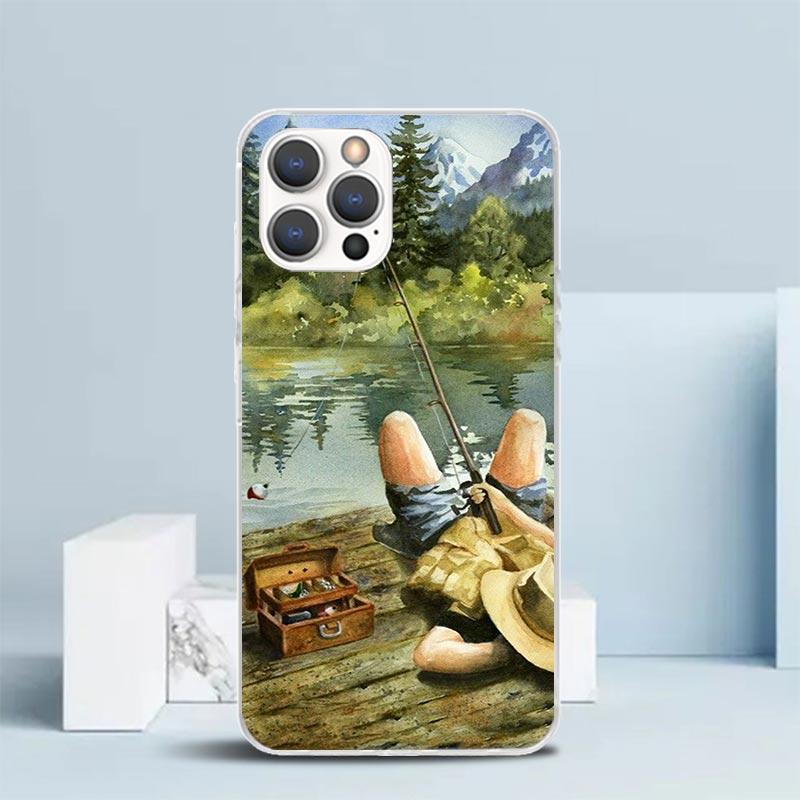 Offshore Angling Fishing Fish Rod Phone Case For IPhone 16 17 Air 16E 15 14 Plus 13 Mini 12 11 Pro Max 7 8 + SE 2020 Soft TPU Ba