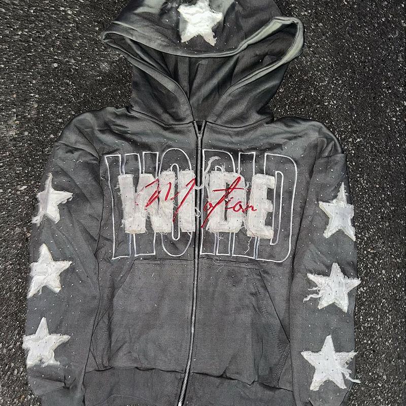 Européen et Américain Hiver Personnalisé Street Style Hip Hop Ample et Confortable Multicolore Chaud Sweat à Capuche Zippé
