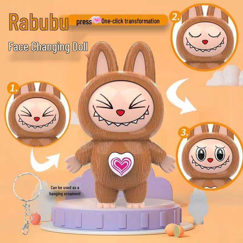 La Bu Face-Changing Doll Keychain: Trendy Cartoon Gift & Creative Decompression Toy Pendant