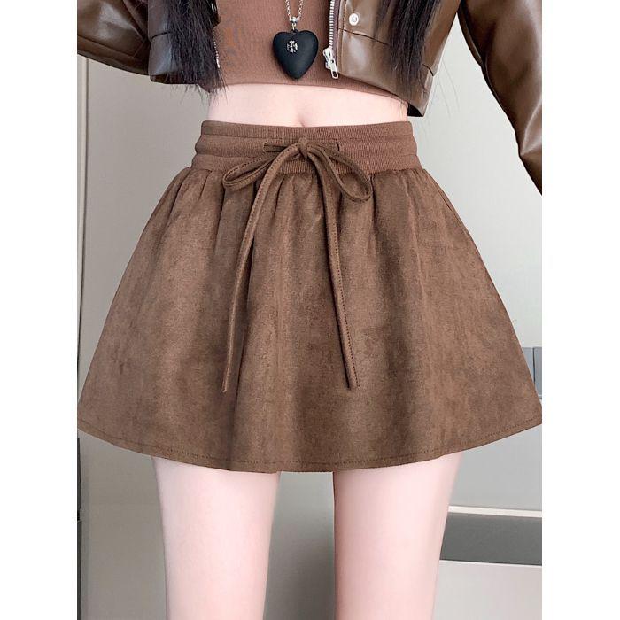 Women's Suede Fluff Elastic Waist Anti-exposure A-line Skirt - Autumn/Winter Retro Korean Style Temperament Petite Short Skirt