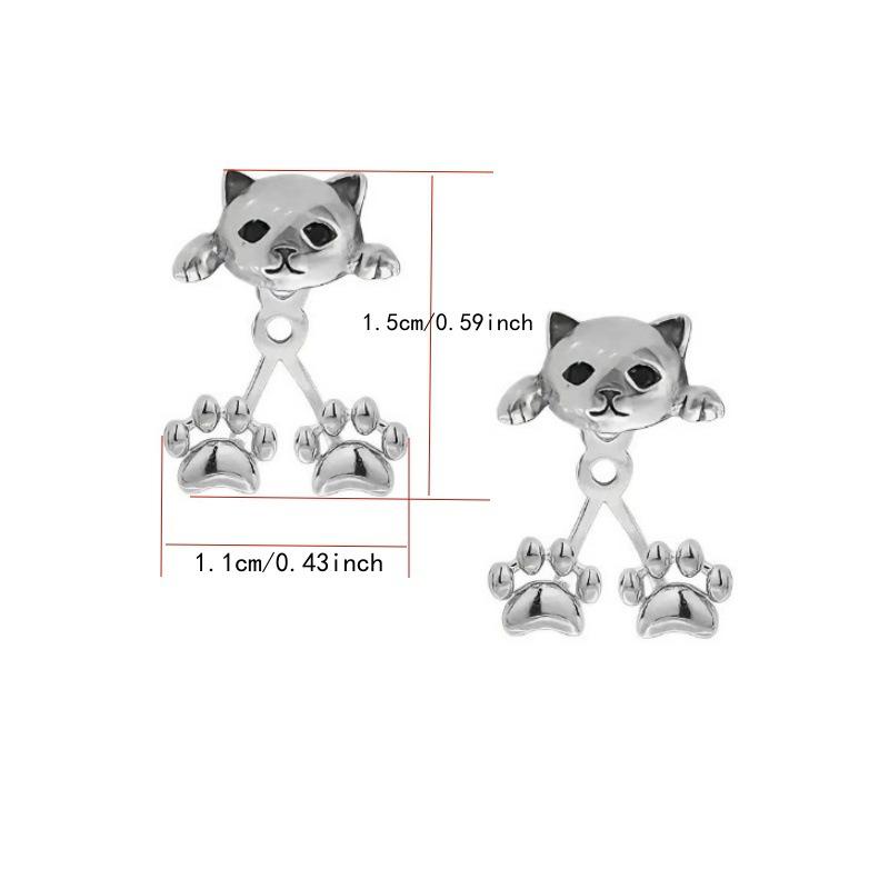 Vintage Funny Silver Color Cat Earring for Women Cute Animal Kitten Back Hanging Earrings Girls Party Banquet Piercing Jewelry