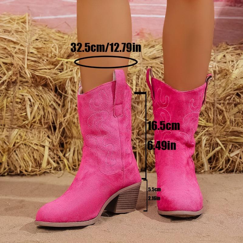 Fashion Retro Pointed Toe Thick Heel Women's New Versatile Slip-on Large Size Fashion Mid-calf Boots