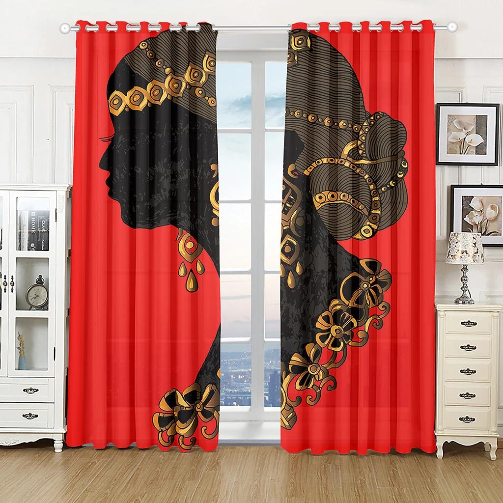 Kenya Nature Three African Woman Kitchen Curtains for Living Room Bedroom Decoration Curtains Drapes