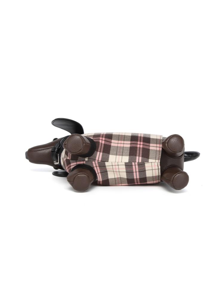 Modisches und kreatives Design Dackel-förmige Umhängetasche Damen karierte Patchwork-Cartoon-süße Puppen-Taschen