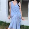 Maillard Solid Color Kinked Sleeveless Vacation Dress Women's Summer Loose and Thin Cotton and Silk Nightdress Can Be Worn Outside Cotton Silk Skirt
