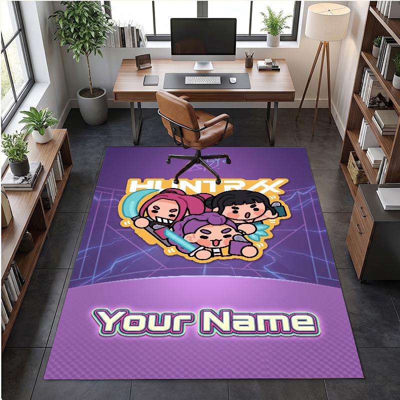 Crystal Velvet Rug Kpop Demon Hunters Print Custom Name Text Floor Mat Home Decor
