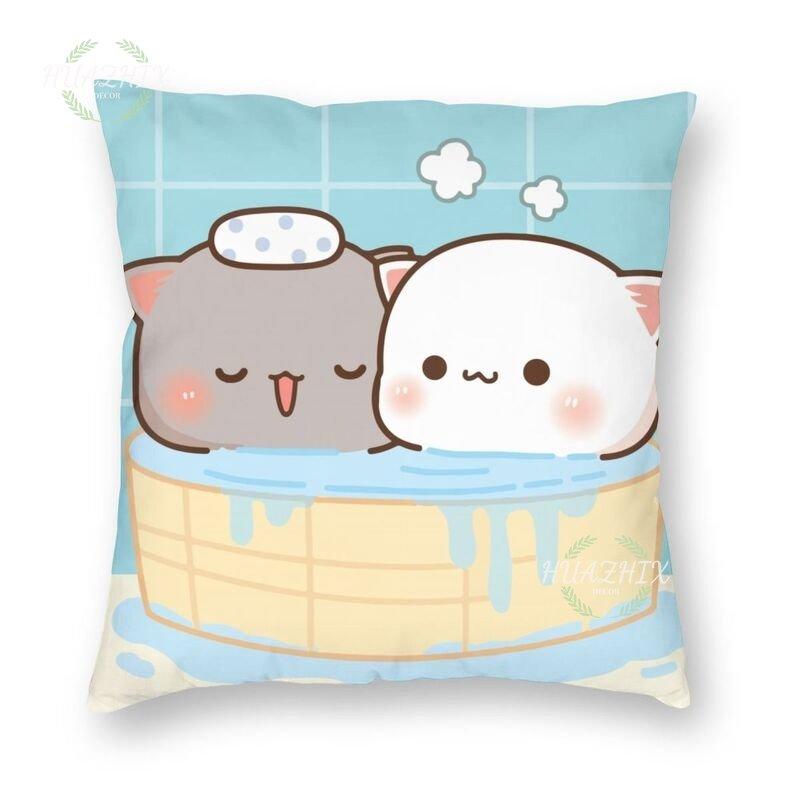 Cute Couple Pillowcase Bedroom Living Room Cute couple cat throw pillow Peach and Goma Family Sofa Car Home Decor Cushion cover