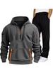 2026 Men's European Size Hoodie & Sweatpants Two-Piece Set - Half-Zip Hoodie & Straight Leg Pants