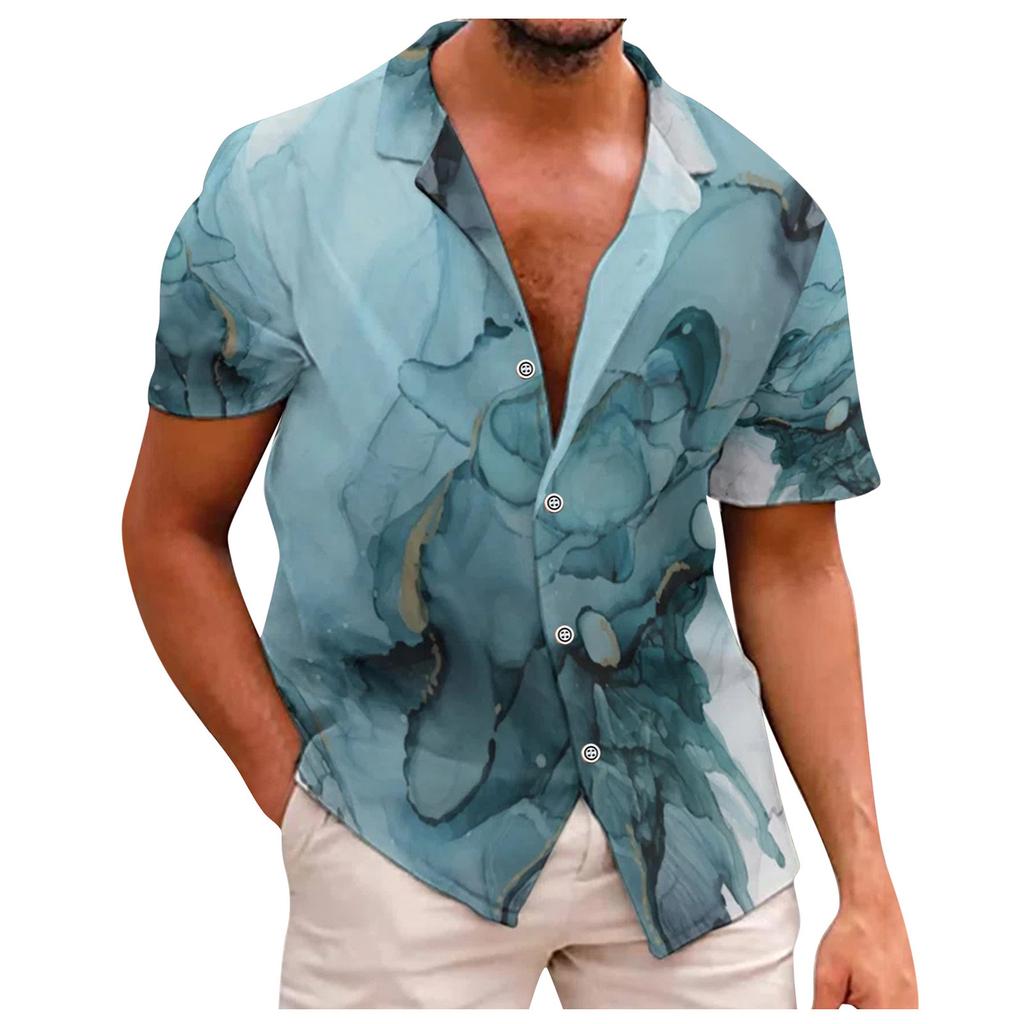 Mens Fashion Ethnic Short Sleeve Casual Printing Hawaiian Shirt Blouse T-shirt