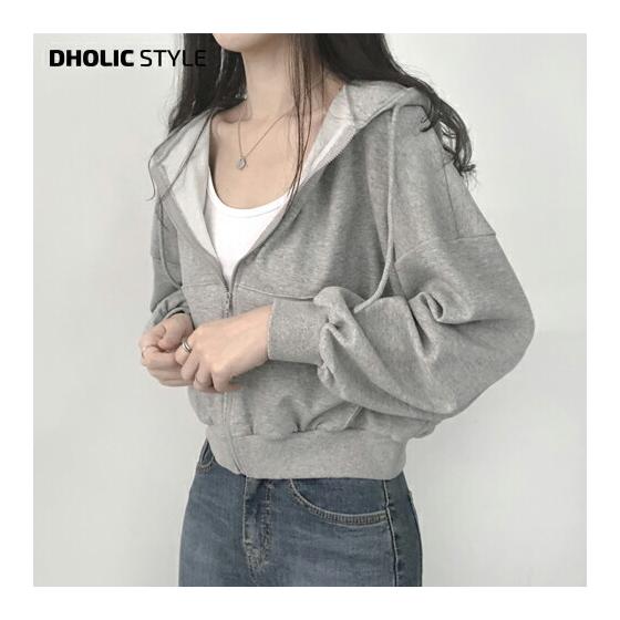 Cropped zip up hoodie p428797 Women s [tops] Korean fashion tops hoodie hoodie long sleeve cropped length short length easy going out girly zip up