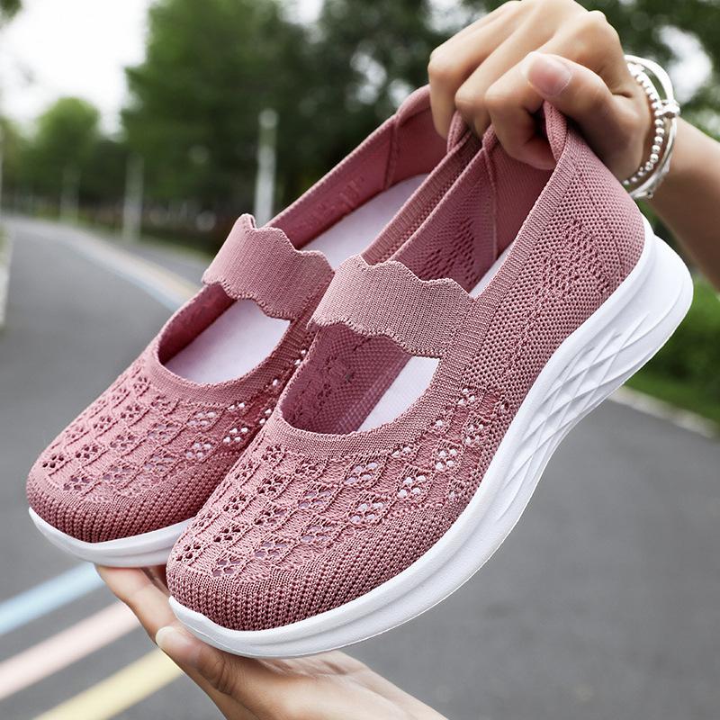 Shoes women's middle school walking shoes casual soft-soled flying-woven shoes breathable hollow single shoes versatile women's shoes