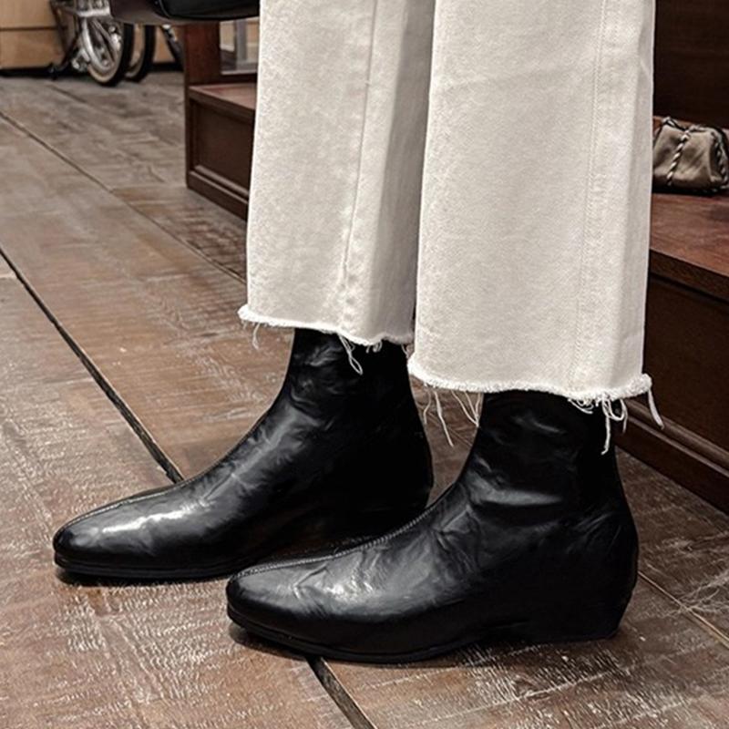 Enkellaarzen voor Dames Platte Mode Leren Schoenen Winter Nieuwe Chelsea Boots Loop Trend Elegante Jurk Gezellige Femme Laarzen 37 black