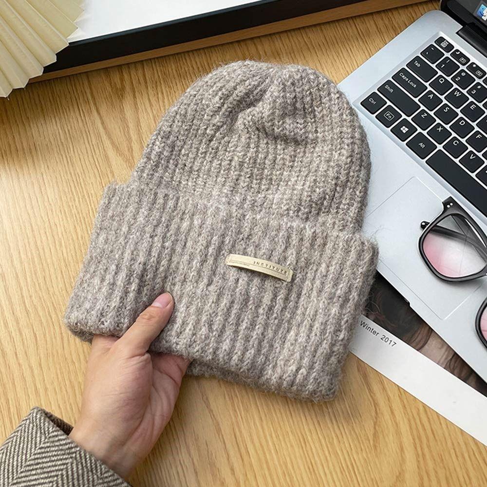 Japanese Style Beanie Hats Patch Design Ski Cap Fashion Ear Protection Pullover Hat  for Women Men