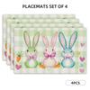 Adorable Bunny and Heart Pattern Placemats, 4pcs Set, Rectangular Placemats for Dining Table, Kitchen Table Mats, (12"x18") Suitable for Home Kitchen