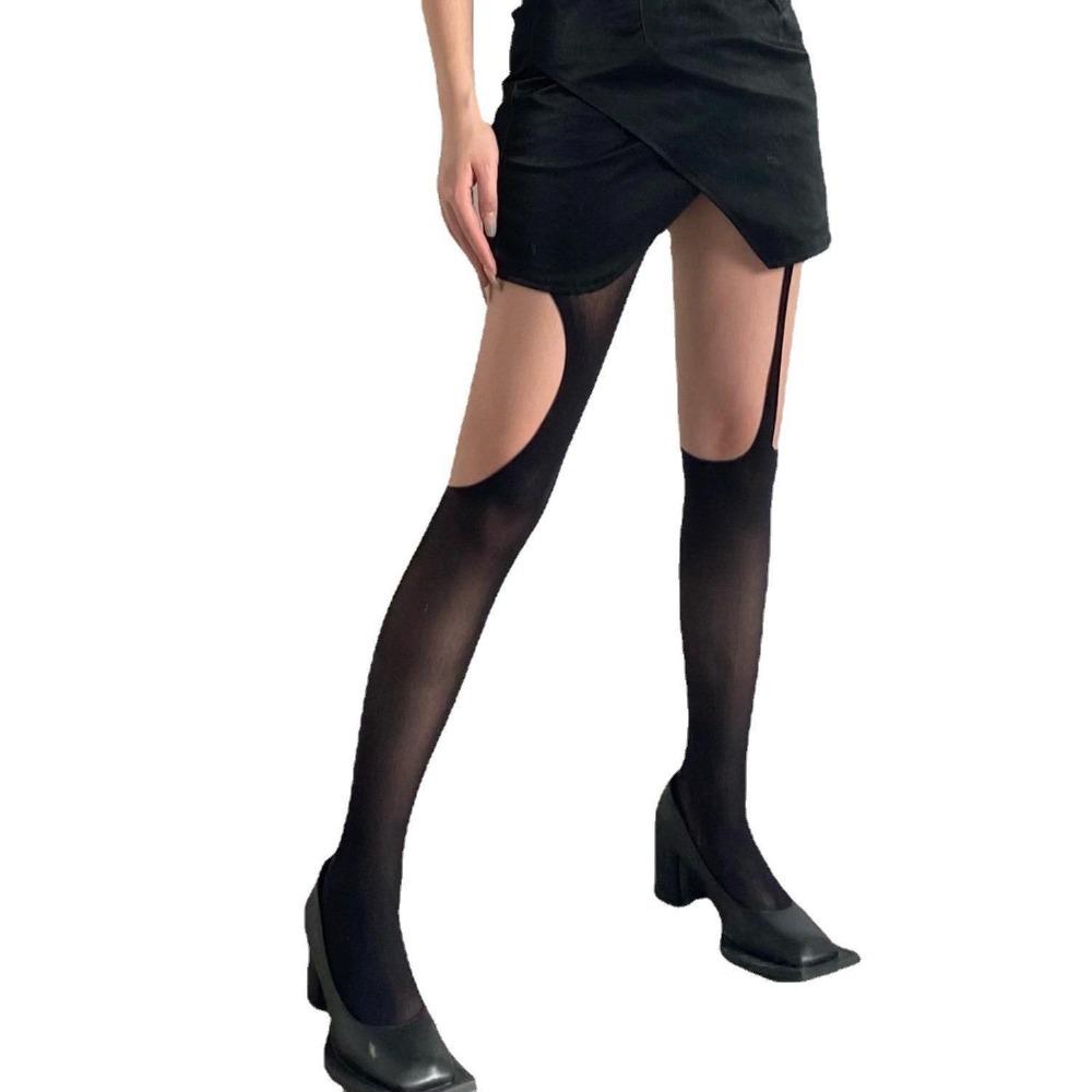 New Pure Desire White AB Asymmetrical Suspender Hole Socks Thin Black Silk Diablo Pantyhose Pure Desire