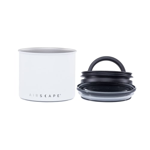 Airscape Stainless Steel Coffee Canister | Grocery Storage Container | Patented Airtight Lid | Keeps Food Fresh by Pushing Air Out (Small, Matte White