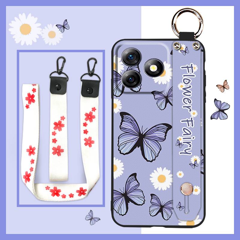Anti-dust Soft case Phone Case For Ulefone Note18 Ultra Wristband Silicone Protective Oil Painting Fashion Design Flower