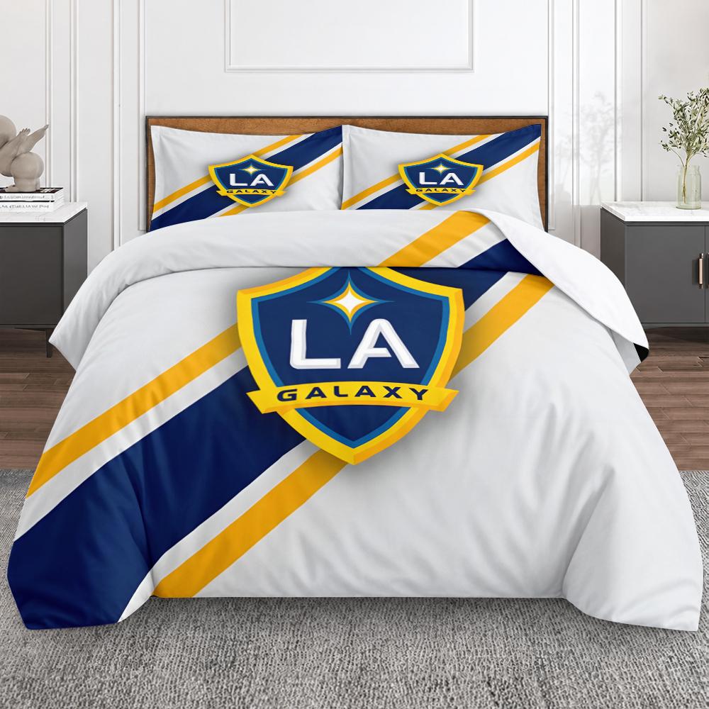 LA Galaxy Crest 3 Piece Bedding Set, Navy Yellow Star Shield MLS Soccer Emblem Duvet Cover Set for American Football Fan Bedroom Decor Gift