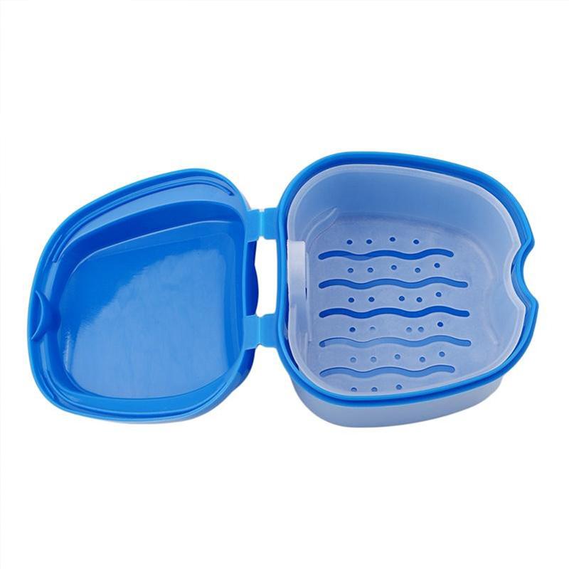 Denture Case, Denture Bath Box False Teeth Storage Box with Basket Net Container