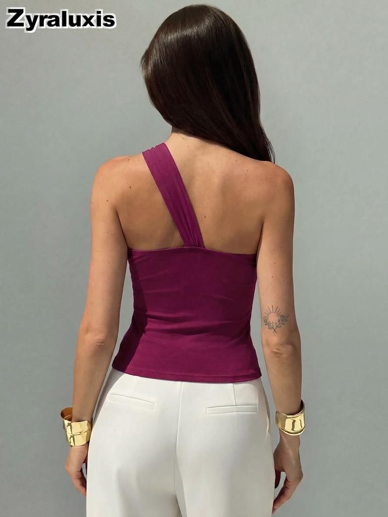 New Mesh Asymmetrical Cutout Vest Top for Women with Floral Decoration