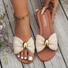 Summer Woven Bow Flip-flops for Women, with Round Bead Decoration, Beach-style Sandal for Women
