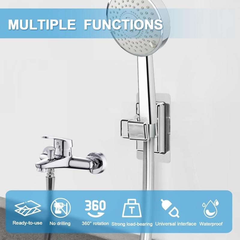 360° Adjustable Self-Adhesive Wall Mounted Shower Holder Bracket Stand Bathroom