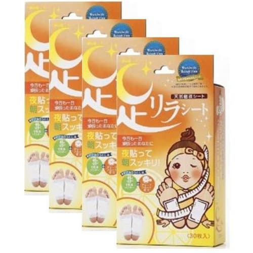 Kino Megumi Foot Relaxation Sheets, Grapefruit, 30 Sheets X 4 Packs