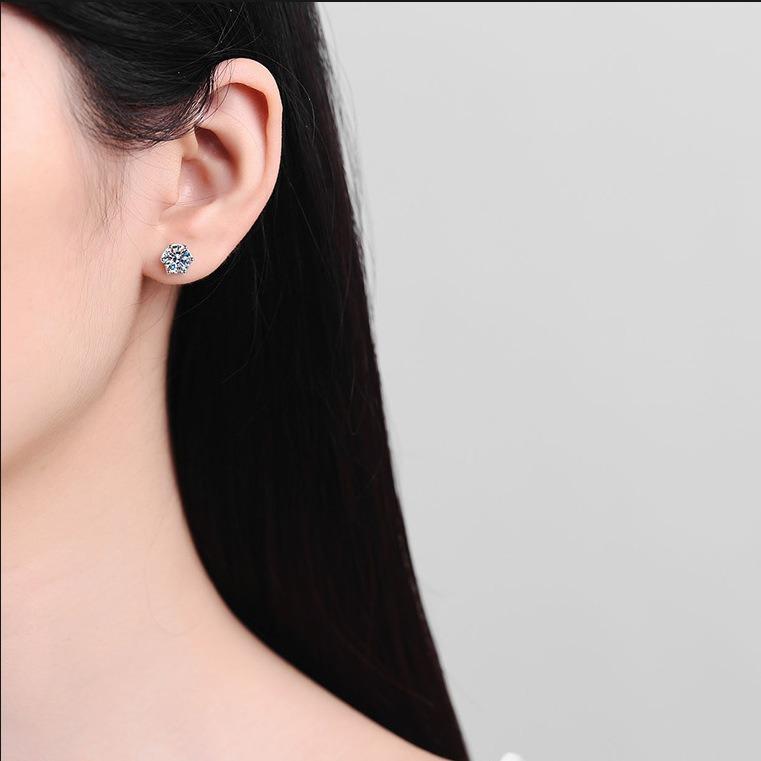 6.5mm Moissanite Mesh Stud Earrings Classic Women Earrings D VVS1 Delicate Jewelry