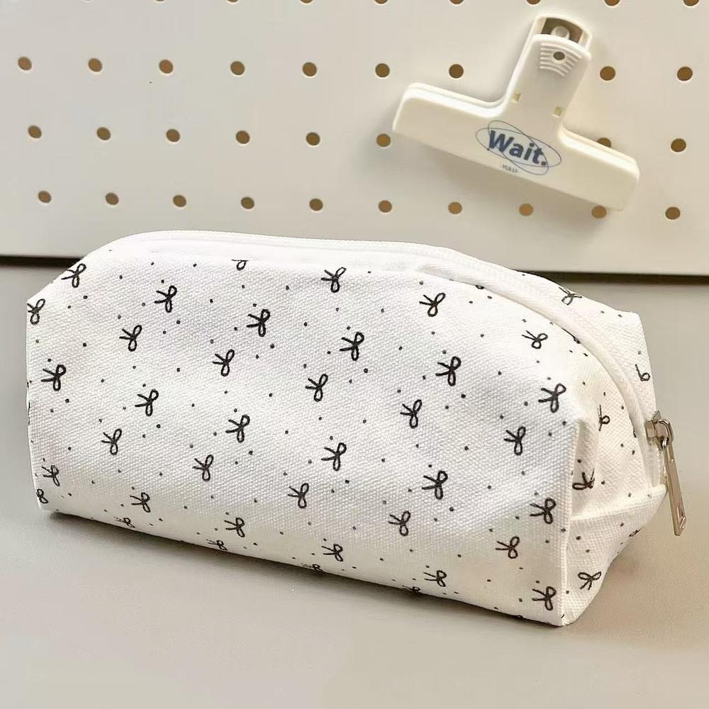 

Ins Style Simple Black Bow Pencil Case Large Capacity Pencil Storage Bag Cosmetic Bag Stationery Organizer Pencilcase Trousse