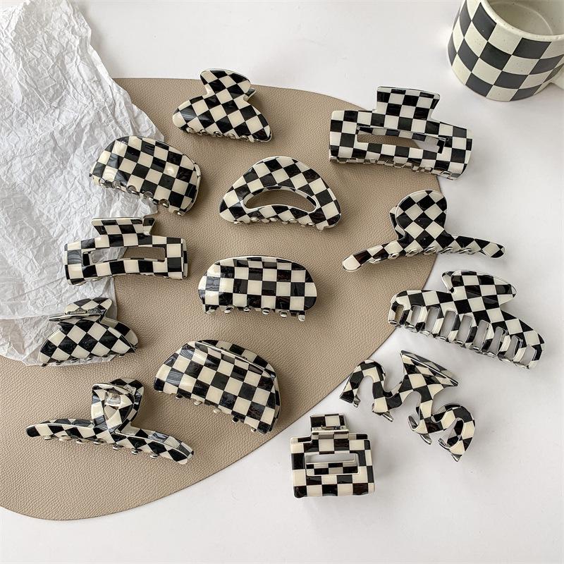 Black & White Checkerboard Shark Hair Clip - Elegant Summer Accessory