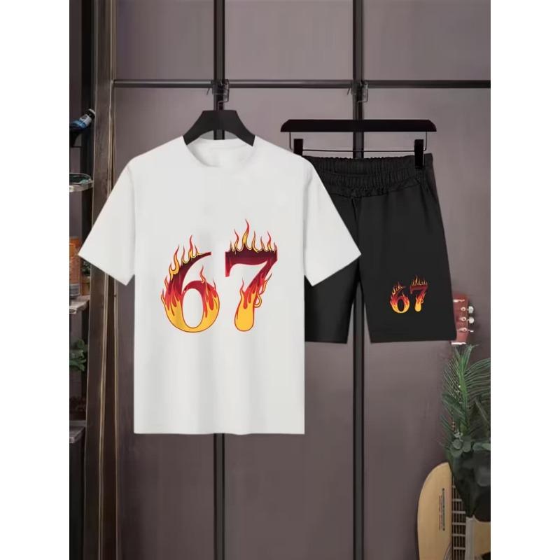 Divertente Sei Sette Cervello Marcio Italiano 67 Stampa Numero Tuta Manica Corta Bambini Abbigliamento Bambini T-Shirt + Pantaloncini Set 2 Pezzi Vestiti Ragazzi