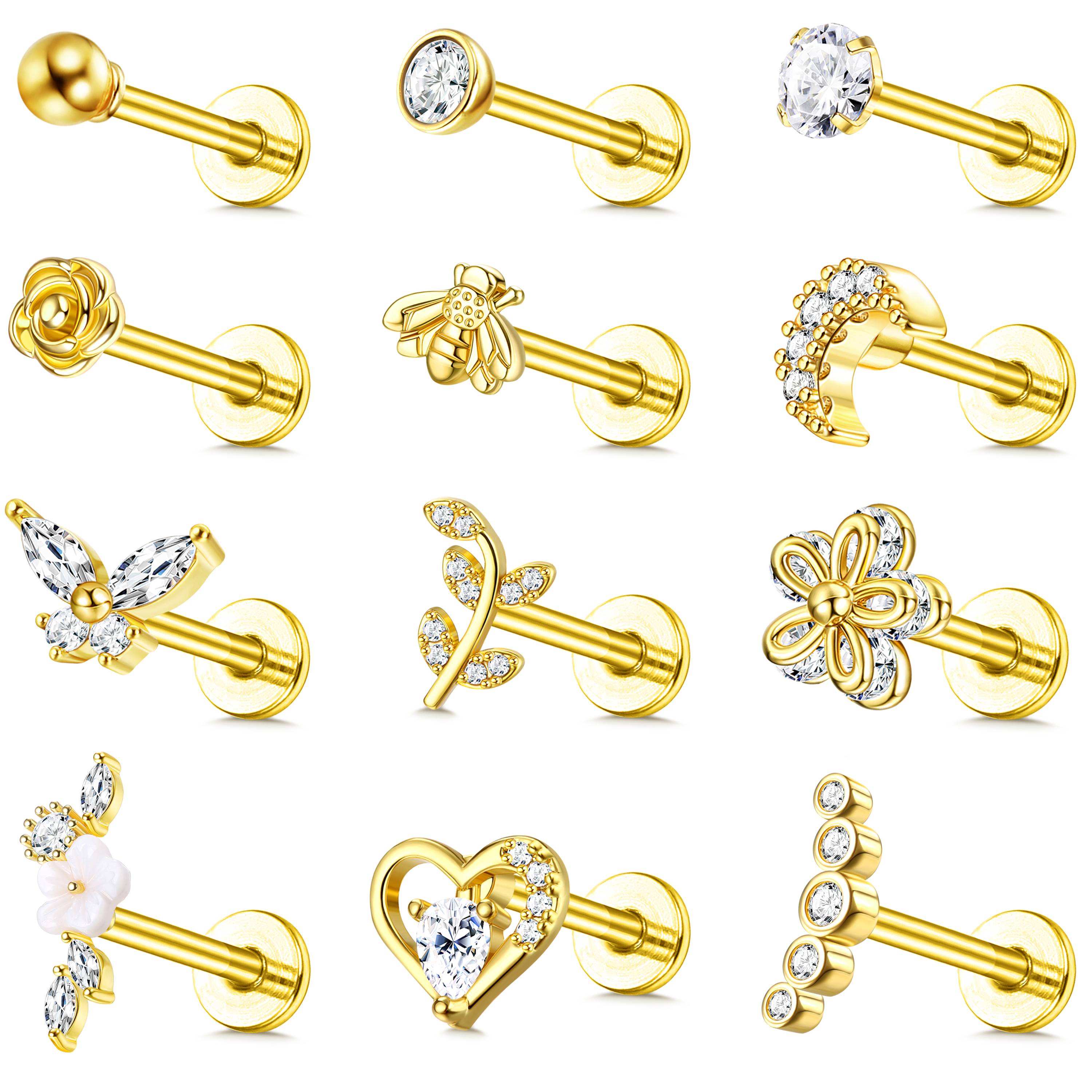 

Bobisty 12Pcs 16G Tragus Earrings for Women Cartilage Earring Flat Back Stainless Steel Top Screw CZ Stud Piercing Jewelry Set