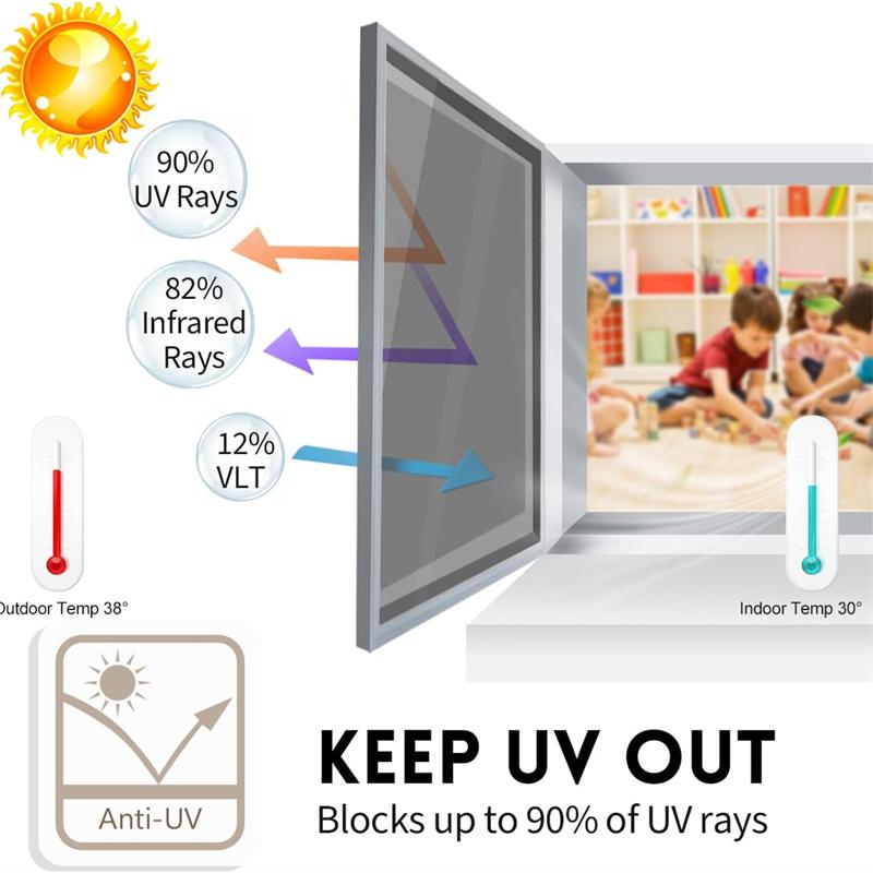 0.9M Wide Window One Way Privacy Film Static Cling UV Heat Control Daytime Mirror Window Tint