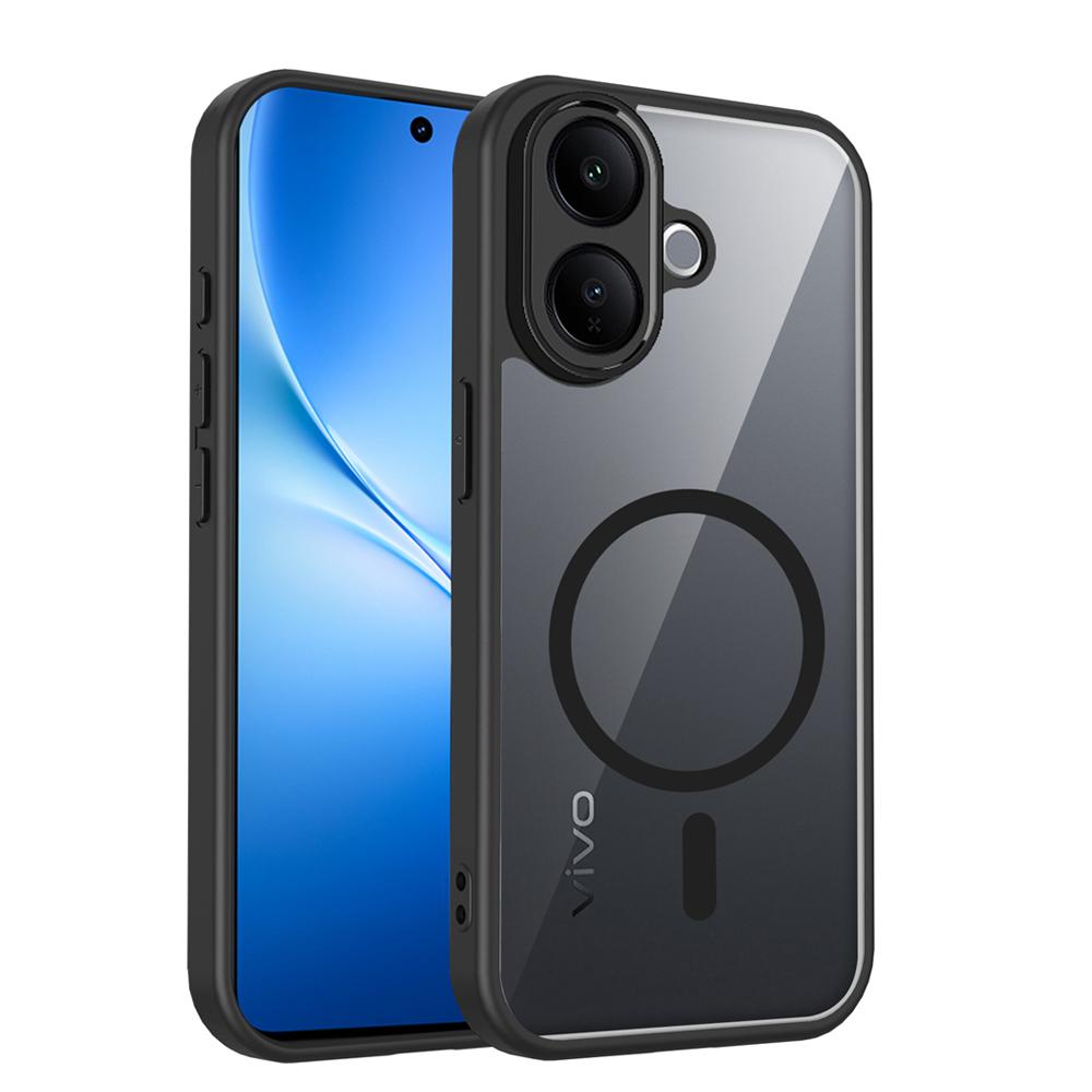 KEYSION Transparent Magnetic Phone Case for VIVO V60 Lite 5G Soft Silicone+PC HD Clear Shockproof Back Cover for IQOO Z10R 5G