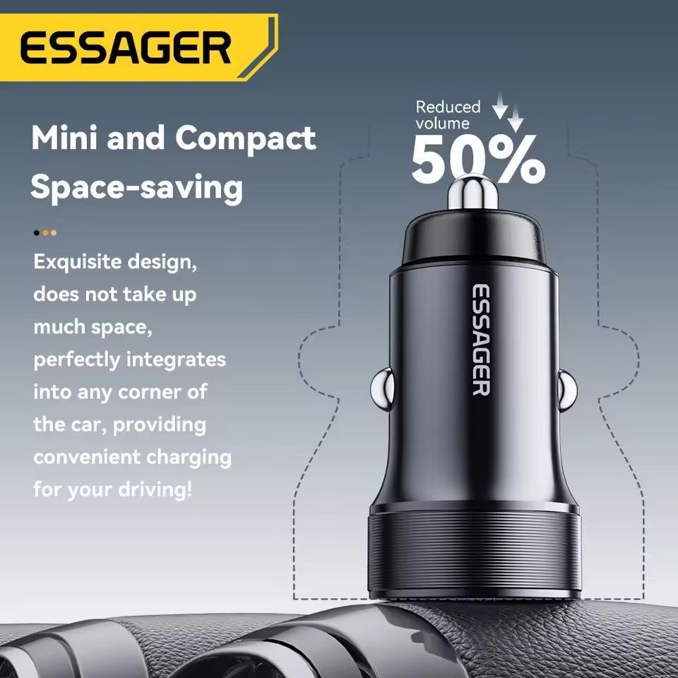 Essager 30W Mini Car Charger PD3.0 QC3.0 Quick Charge Type C Car Charger PD 22.5W Fast Charging For Huawei Xiaomi Oneplus iPhone