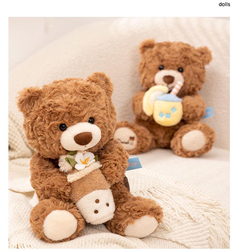 Milk Tea Bear Plush Toy: Teddy Bear Doll, Soothing Bedtime Companion, Customizable Birthday Gift.