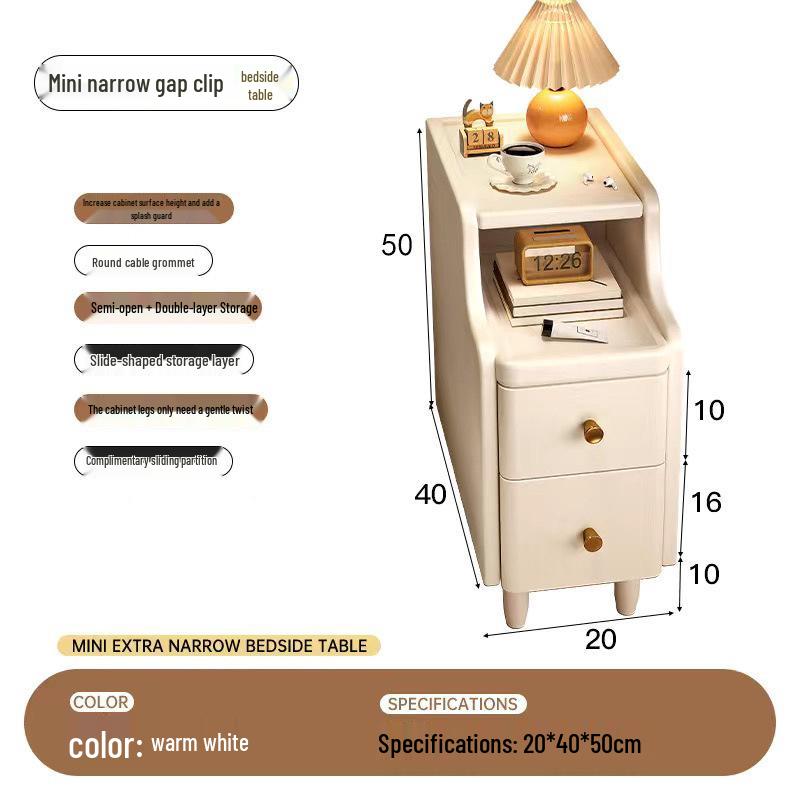Solid Wood Ultra-Narrow Bedside Table with Storage