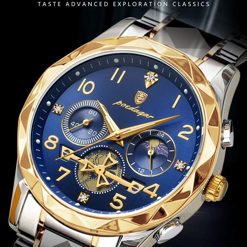 New Luxury Quality Men's Watch Quartz Non-mechanical Waterproof Luminous Fashion Upscale Watch Calendar Steel Strap Triple Display Watch Watch Watch