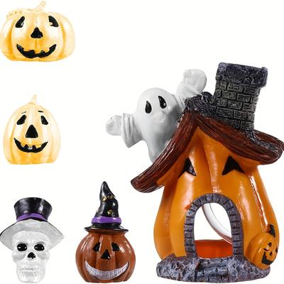 5 Pieces Fish Tank Pumpkin House Decoration, Halloween Fish Tank Decoration Supplies, Halloween Pumpkin Statue Decoration Fighting Fish Resin Stone