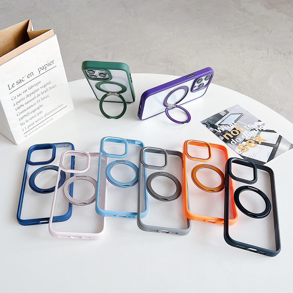 High-transparent Acrylic Rotary Bracket Magnetic Suction Suitable for Apple 15 Mobile Phone Case Metal Lens IPhone 14 Protective Case