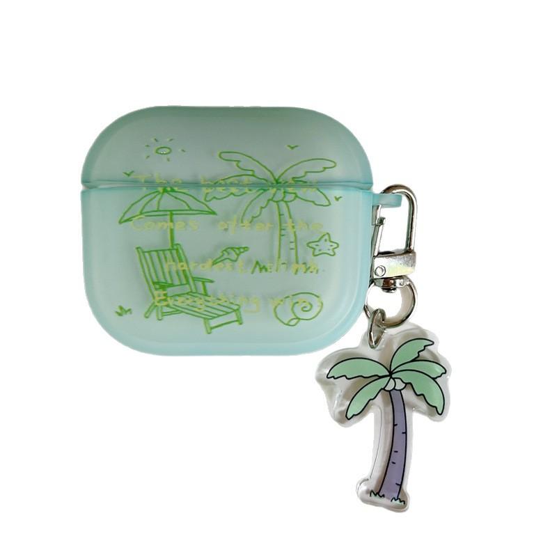 Summer Fresh Green Lines Coconut Palm for AirPods 1 /pro1 Earphone Protective Case Cover Two or Three Generations of New Models