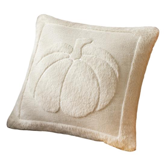 Fall Throw Pillow Cover 18"x18" Plush Pumpkin Pillow Cover Fluffy Maple Leaf Decorative Cushion Cover for Sofa Bedroom Car