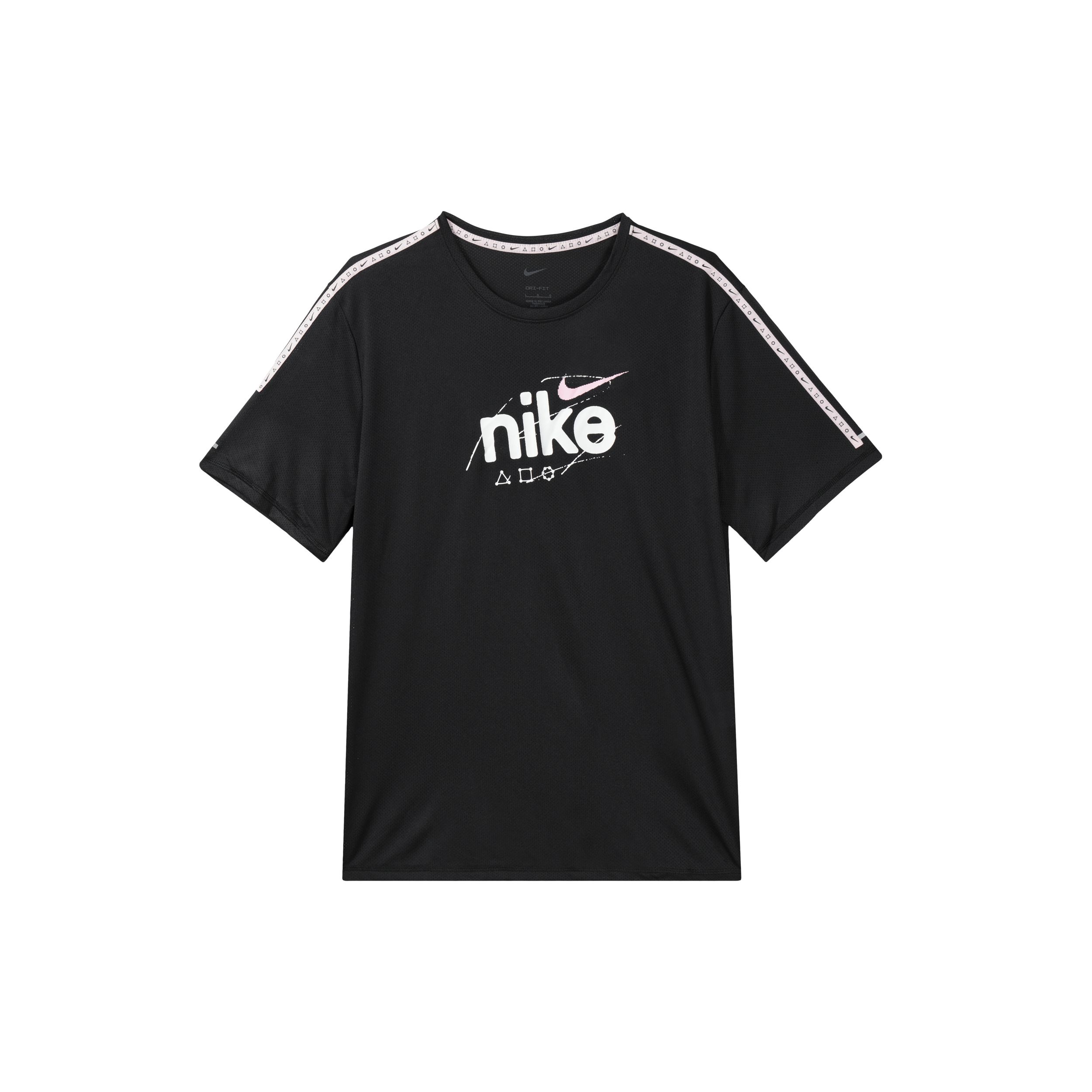 

Nike Dri-Fit Miler КРАСКА. Спортивная футболка с круглым вырезом и коротким рукавом с логотипом, мужские топы, черные DQ4735-010