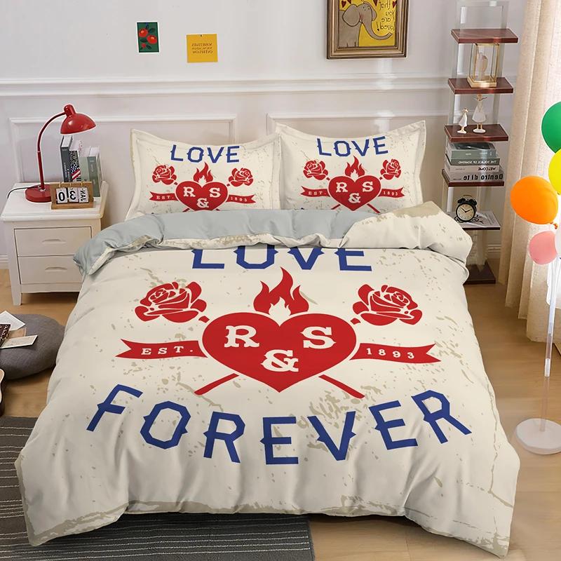 3D Love Heart King Queen Duvet Cover Valentines Gift Bedding Set For Girls Women Couples Soft Polyester Quilt Cover Home Textile