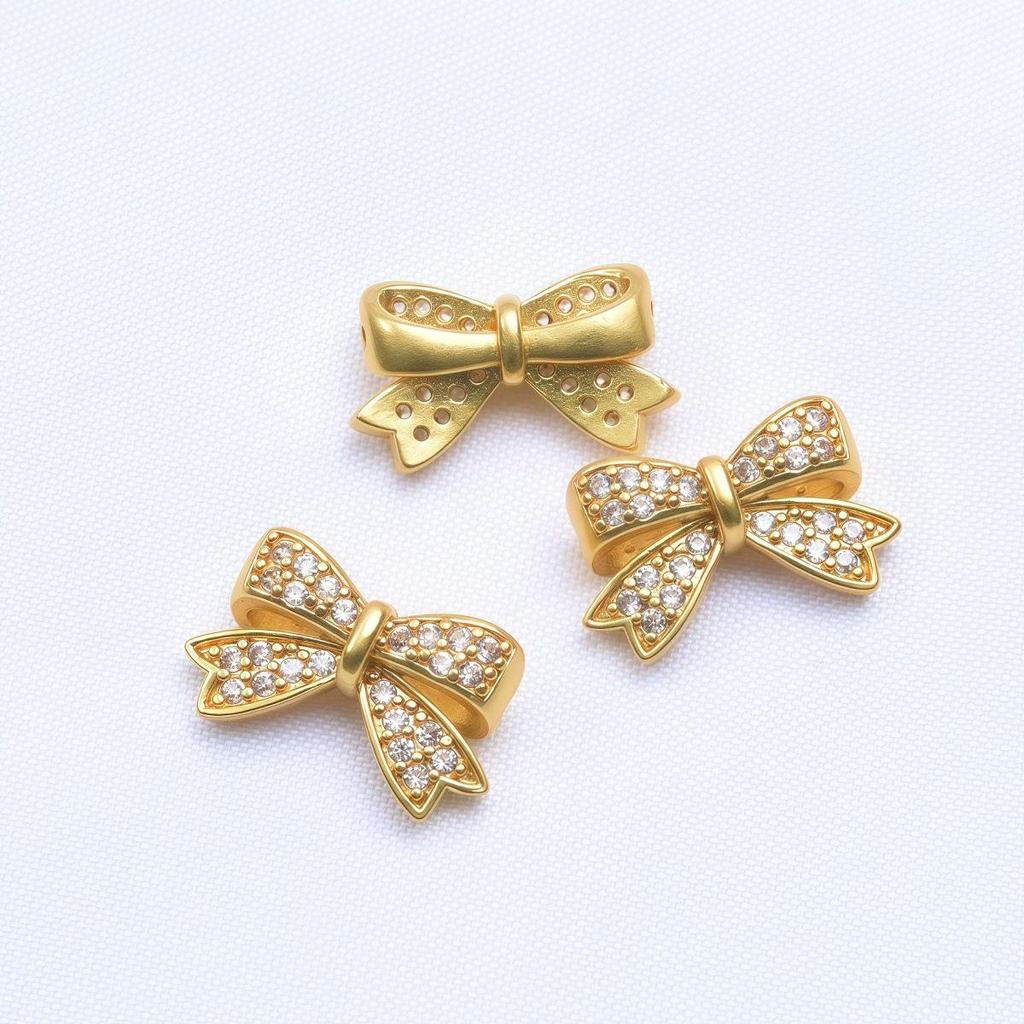 14K Gold Plated Zircon Spacer Beads, Bow Tie, Through Hole, Loose Beads for DIY Handmade Bracelets